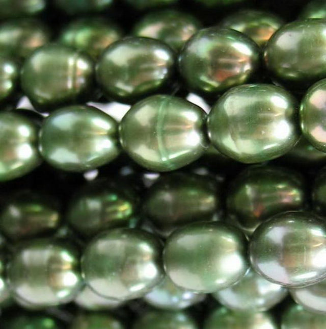 Set of 4 elegant green pearl beads, 5.6x4.8mm, perfect for jewelry making and crafts, each strand 40cm long.