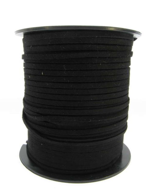 Durable 1.4x3mm leather thread in black, 91m length, ideal for jewelry-making and leathercraft projects.