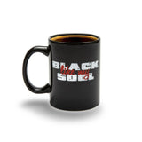 Elegant black ceramic mug with a unique design, perfect for coffee or tea lovers, microwave and dishwasher safe.