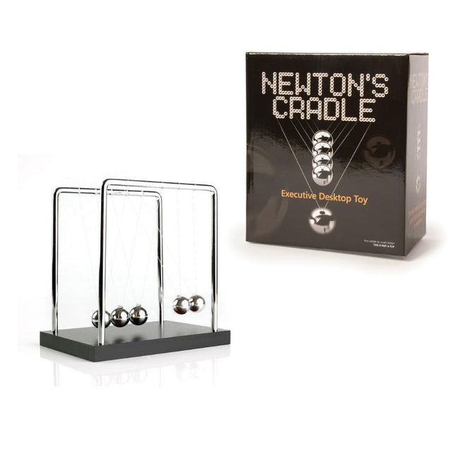 Newton's Cradle - Funtime by Tobar, an elegant desk toy demonstrating momentum and energy conservation for stress relief and creativity.