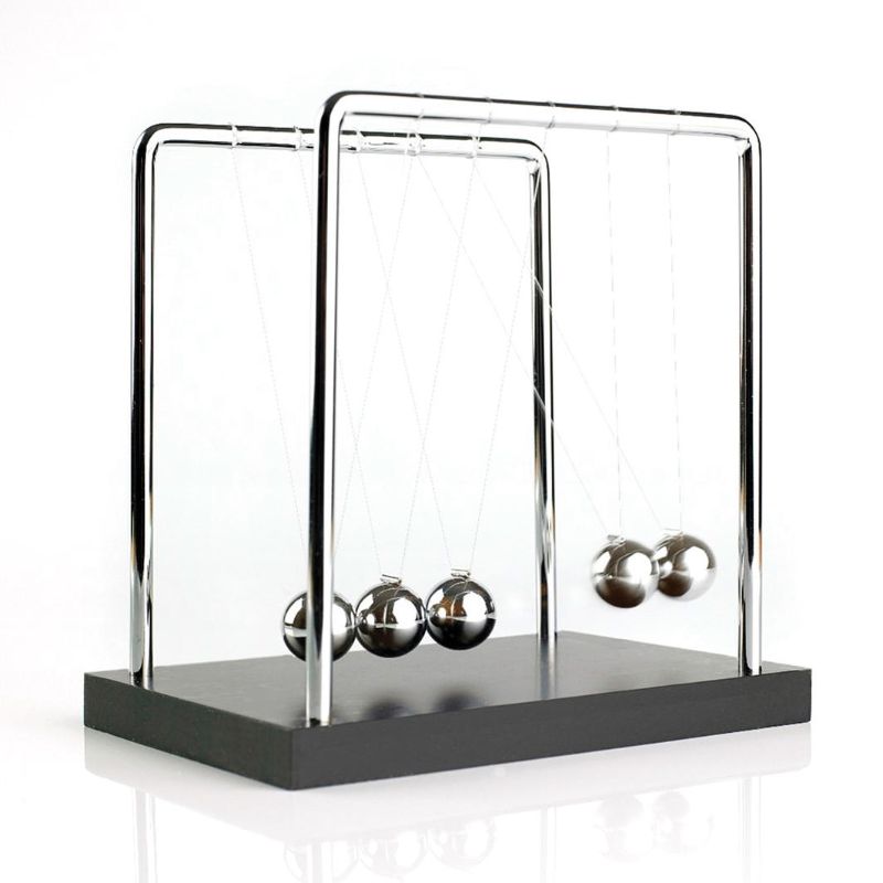 Elegant Newton's Cradle - Funtime by Tobar, showcasing smooth pendulum motion, perfect for desk decor and stress relief.