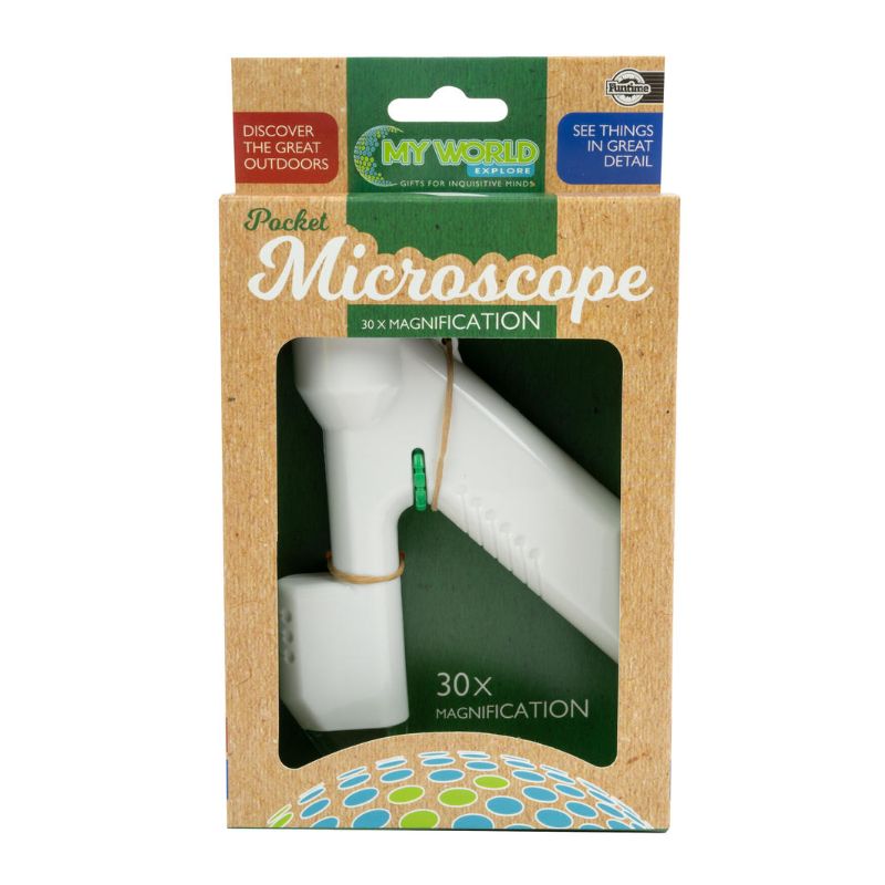 A compact 30x magnification pocket microscope designed for kids, perfect for exploring nature up close.