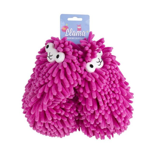 Llama cleaning slippers with ultra-soft interior and microfiber soles for cozy cleaning at home, great as a quirky gift.
