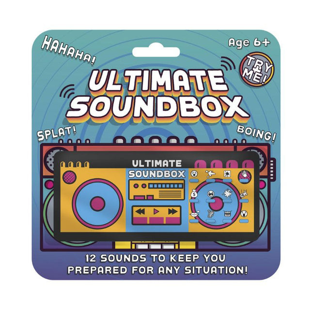 Portable sound device featuring 12 high-quality sound effects for parties, pranks, and storytelling fun.