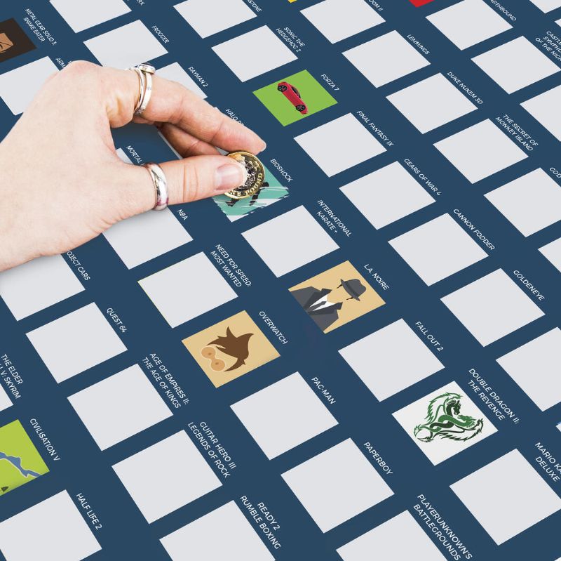 Colorful Bucket List Poster featuring 100 must-play video games to scratch off as you complete each adventure.