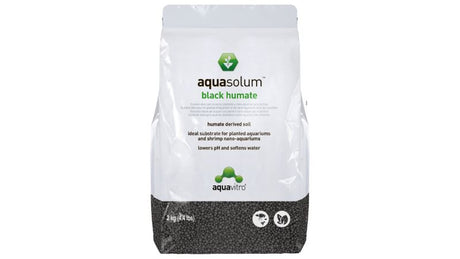 Lightweight black humate substrate for aquariums, enhances plant growth with essential minerals and 1.12% Humic Acid.