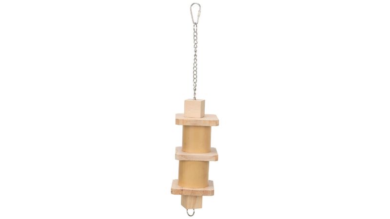 Wood and bamboo bird snack toy measuring 35cm, ideal for cockatiels, promoting foraging and play. Eco-friendly design.