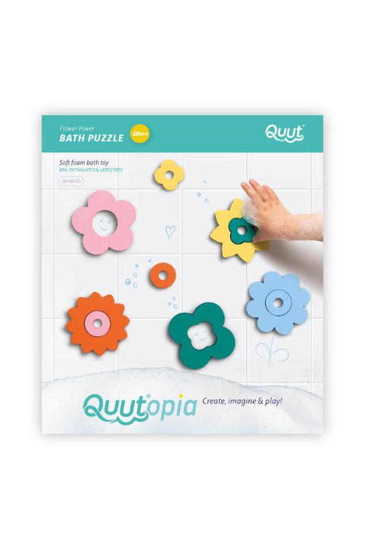 Colorful flower-shaped foam bath puzzle that enhances creativity and fine motor skills during playtime.