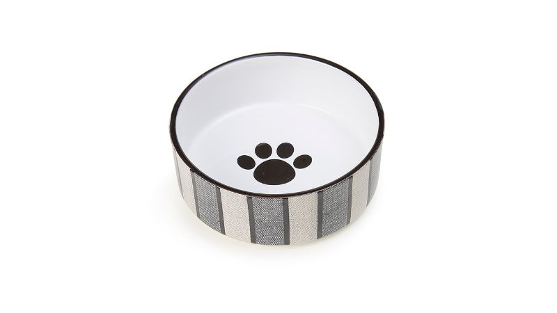 Elegant gray and black stoneware dog bowl, 12cm, 2-cup capacity, dishwasher and microwave safe, perfect for stylish pet dining.