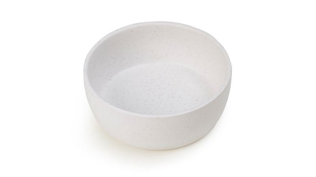 Elegant white speckled dog bowl (15cm) crafted from durable stoneware, ideal for small to medium-sized pets. Dishwasher and microwave safe.