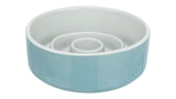 Ceramic slow-feed dog bowl (900ml) with non-slip base for healthier eating, dishwasher safe and durable design.