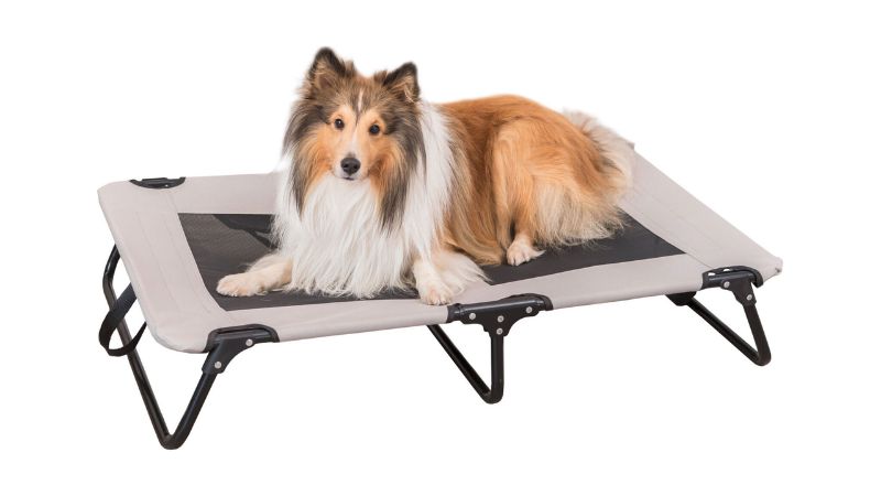 Dog lounger in grey/black, 99 x 19 x 60cm, sturdy frame, breathable fabric, collapsible, washable cover, for pets up to 25kg.