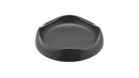 Eco-friendly grey cat bowl with a low rim, non-slip base, and comfortable design for sensitive whiskers.