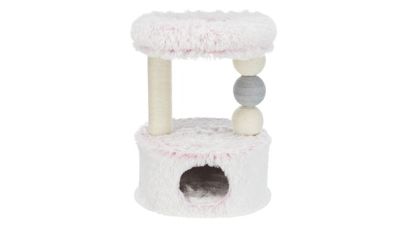 Pink 73cm cat scratcher with jute and plush, perfect for scratching, climbing, and cuddling.