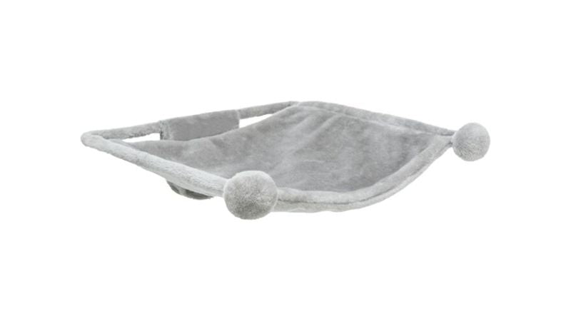 Wall-mounted cat hammock in grey, 42 x 41cm, with plush polyester for comfort and stable metal frame for safety.