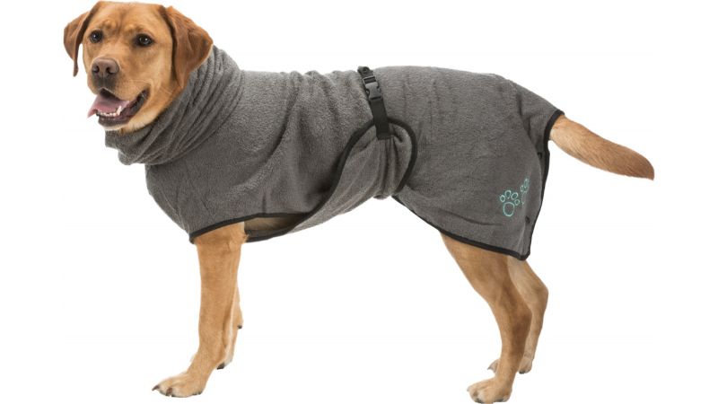 XL grey bathrobe for dogs, 75cm, stylish and absorbent, perfect for post-bath comfort and easy dressing.