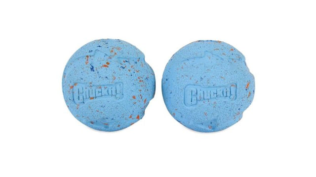 Eco-friendly Chuckit! Rebounce Ball Med (2pk) for durable, high-bounce fetch fun; fits medium launchers, safe for all dogs.