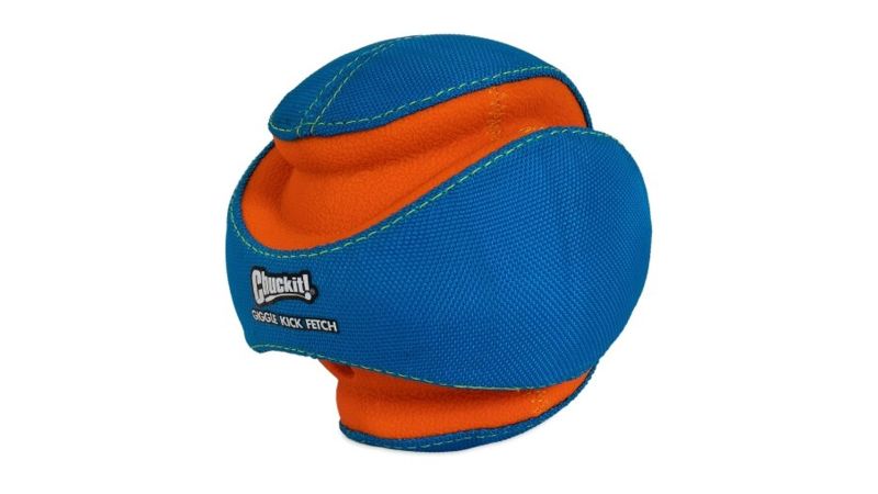 Colorful 14cm dog fetch ball with giggle sound, durable foam core, and easy-to-grip bite zones for engaging playtime.