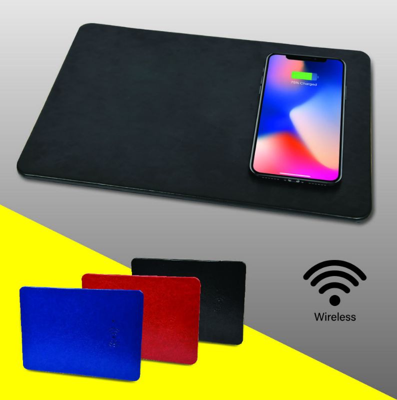 Wireless charger mouse pad with assorted designs, seamlessly charges devices while enhancing workspace aesthetics.