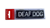 Large "DEAF DOG" side patch from Smartfox NZ, vibrant design, enhances visibility and safety for hearing-impaired dogs.