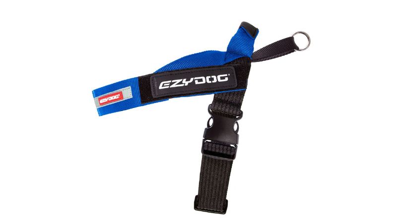 Blue ED Express Dog Harness for small to medium dogs, featuring contouring EVA pads, a grab handle, and reflective trim.