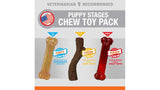 Puppy Chew Toy Triple Pack features three flavors and textures for teething, durable chewing, and extreme chewers.