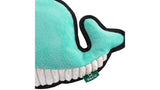 Eco-friendly medium dog toy shaped like a whale, made from recycled materials with a durable design and loud squeaker.