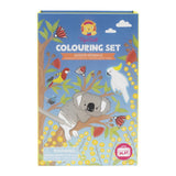 Vibrant colouring set featuring illustrated Aussie animals for kids, promoting creativity and fine motor skills.