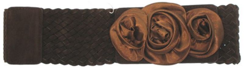 Medium chocolate fabric ribbon adorned with elegant roses, perfect for crafting and fashion projects.