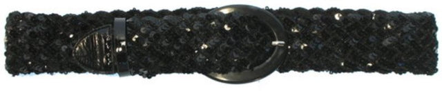 Black sequined buckle stretch accessory, 75cm length, perfect for elevating outfits with glamour and style.