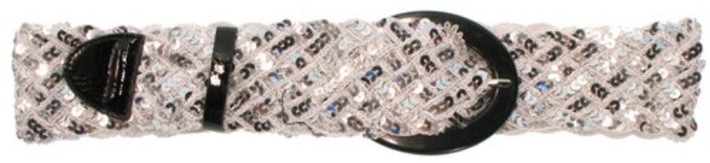 Buckle Stretch in Silver Sequins, a versatile medium belt that adds glamour to any outfit with its shimmering sequins.
