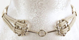 Taupe plaited metal belt, stylish and versatile, perfect for cinching outfits and enhancing contemporary looks.