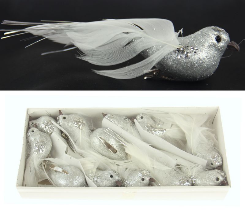 Set of 12 silver Glitter Bird Clips, perfect for adding sparkle to any hairstyle for weddings or everyday wear.