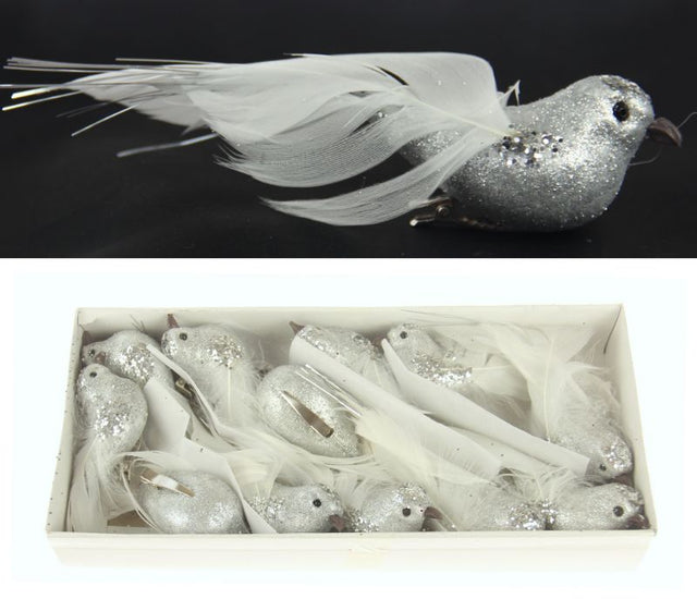 Set of 12 silver Glitter Bird Clips, perfect for adding sparkle to any hairstyle for weddings or everyday wear.