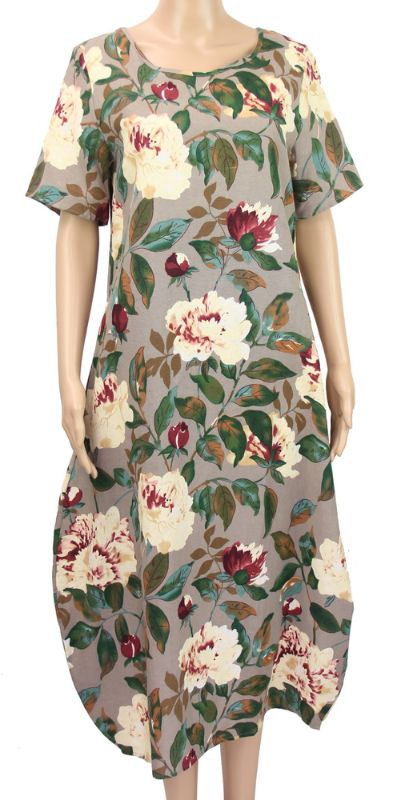 Floral Aria Long Tapered Dress in Small, 100% cotton, 125cm drop, perfect for casual outings or garden parties.