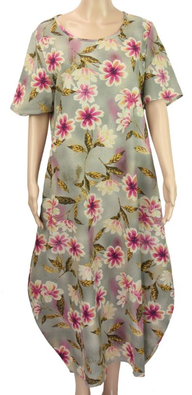 Elegant long floral leaves dress in size Large, crafted from 100% cotton for comfort and style, perfect for any occasion.