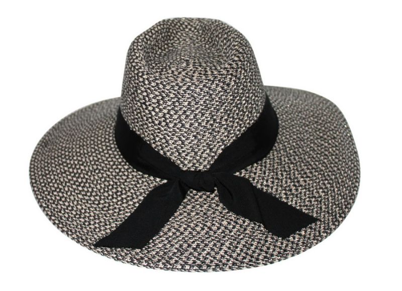 Stylish charcoal fedora with 10cm brim, ribbon trim, adjustable fit, and lightweight, perfect for sun protection and travel.