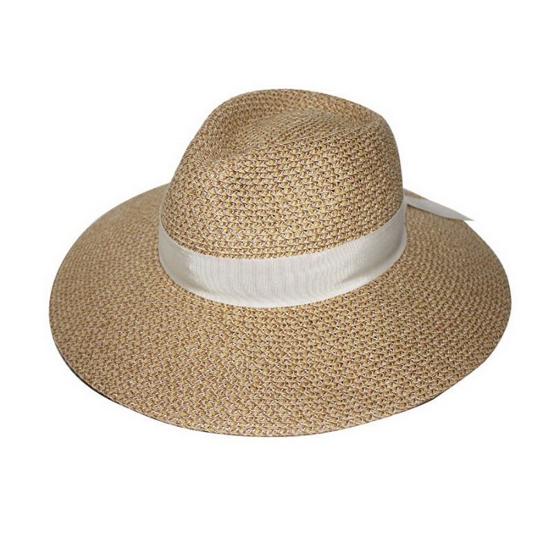 Natural-colored Fedora - Roberta 58CM with 10cm brim, adjustable band, crushable design, perfect for stylish sun protection.