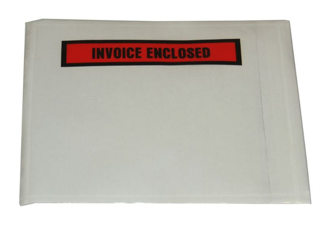 Durable 'Invoice Enclosed' envelopes, 11.5 x 15cm, pack of 100 for secure shipping of invoices.