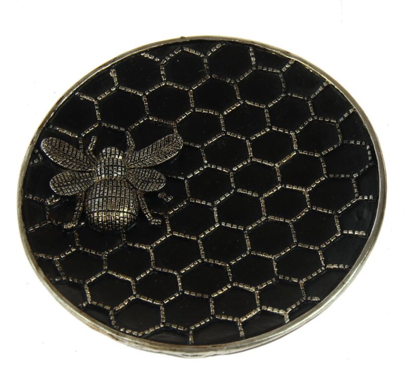 Set of 2 champagne-colored dishes with Bee design, perfect for elegant dining and versatile serving.