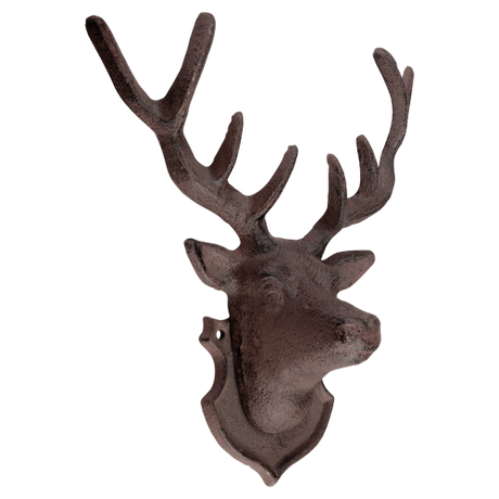 Majestic cast iron deer head wall decoration, 22 x 10 x 26cm, perfect for adding rustic charm to any space.