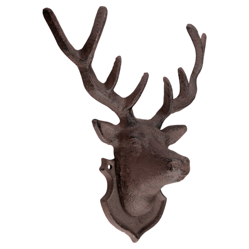 Majestic cast iron deer head wall decoration, 22 x 10 x 26cm, perfect for adding rustic charm to any space.