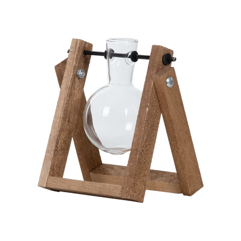 Elegant wooden cutting stand with glass vase, ideal for displaying plant cuttings, flowers, and bulbs (13 x 6 x 14cm).
