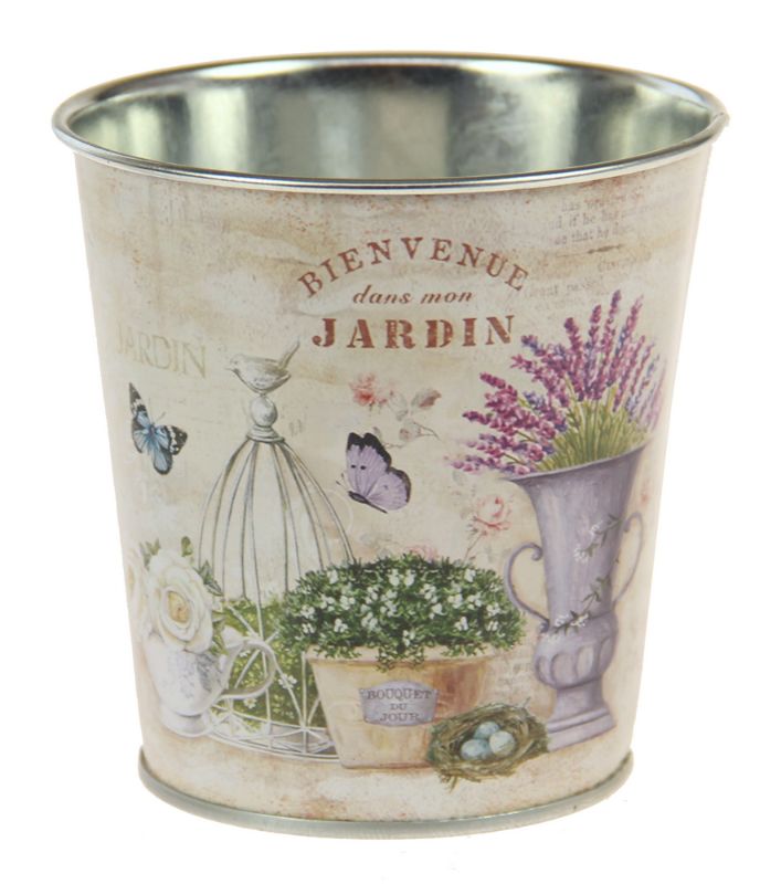 Colorful metal pot covers with mixed floral patterns, perfect for enhancing indoor or outdoor plants (set of 4, 10cm).