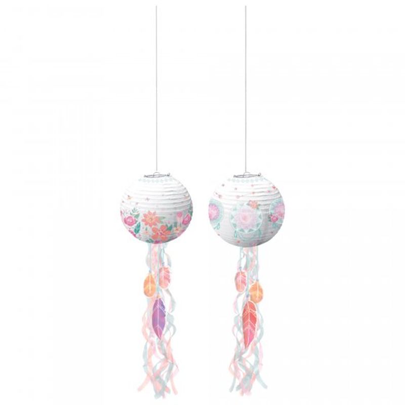 Colorful paper lanterns with tails for birthday celebrations, reusable and easy to hang, perfect for enchanting decor.