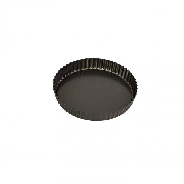 Premium non-stick round flan/quiche pan with loose base, heavy-duty carbon steel for perfect baking and easy release.