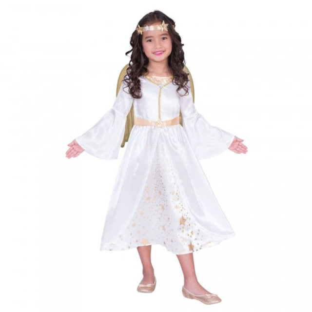 Costume Angel for girls 11-12 years with dress, wings, and halo headband for magical dress-up occasions.