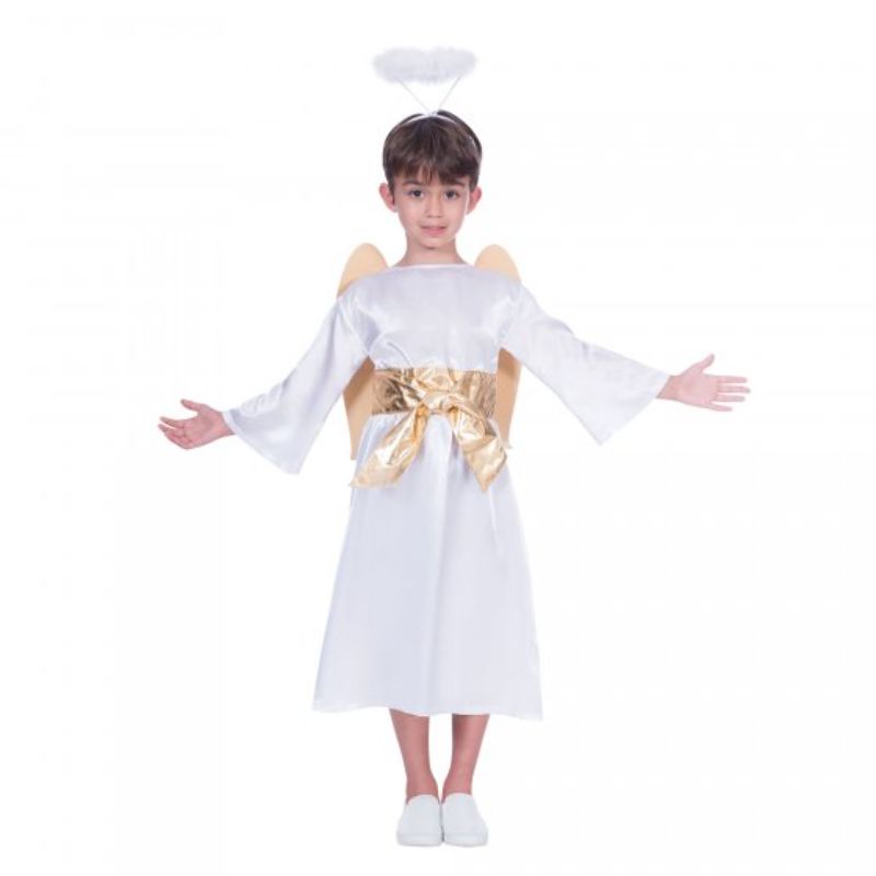 Enchanting Gabriel Angel costume for kids aged 3-4, featuring a tunic, wings, and halo for play or celebrations.