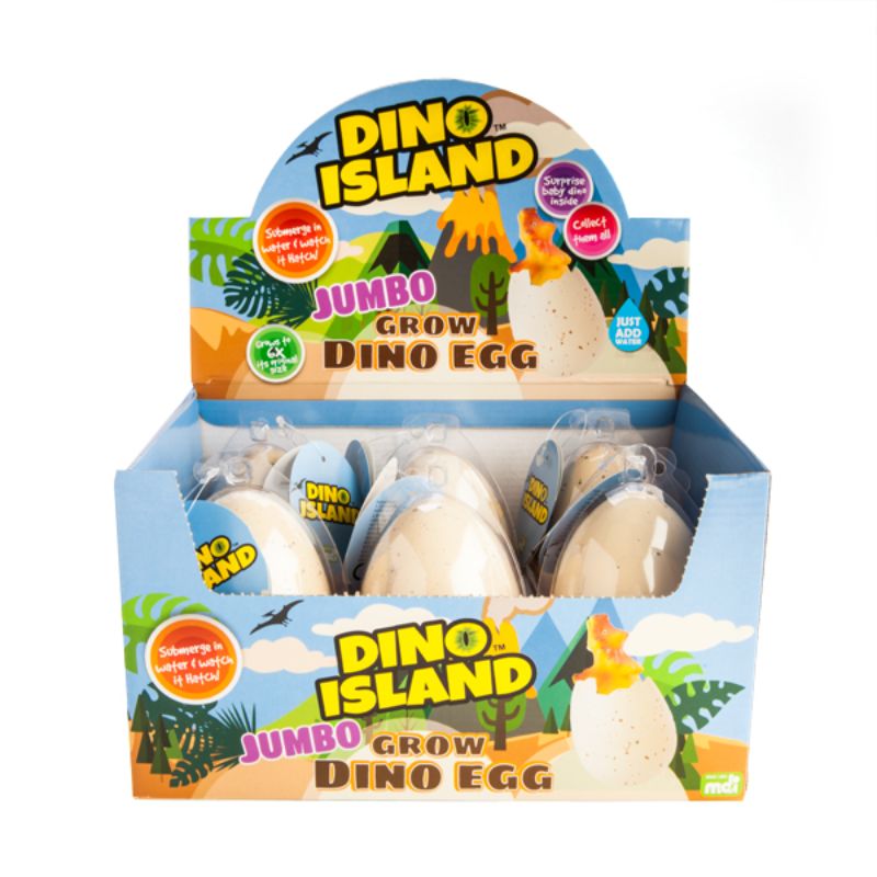 Colorful Jumbo Grow Dinosaur Eggs with baby dinosaurs inside, designed for hatching and growing fun for kids aged 3 and up.