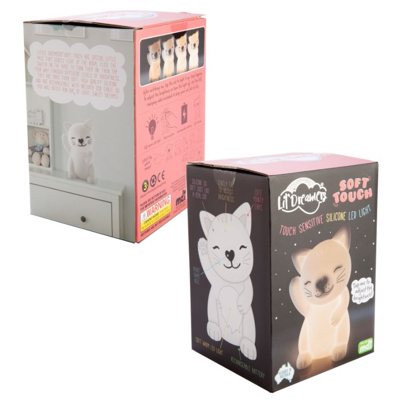 Adorable 12cm kitten LED lamp with soft touch design, adjustable brightness, and safe silicone casing for kids.